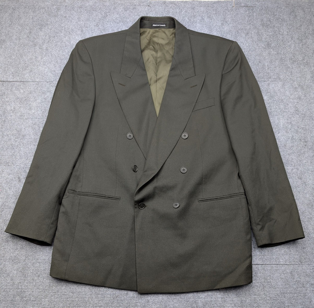 Yves Saint Laurent Double Breasted Blazer Mens 46L Green Vintage Old Money Coat